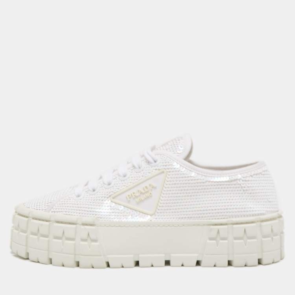 Prada White Sequins Low Top Sneakers Size 37